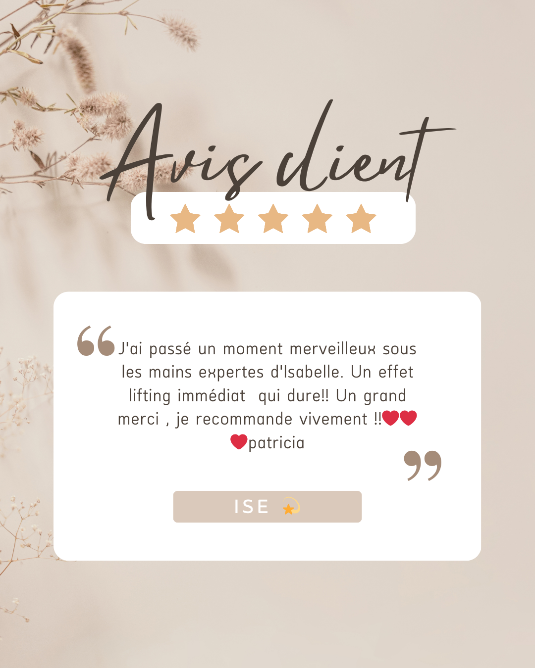 Avis client — Patricia : Un effet lifting immédiat qui dure